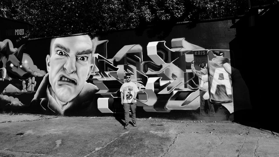 Graffiti mural with a person